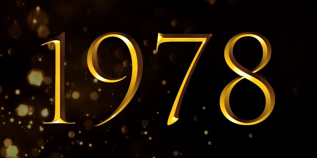 Golden numbers "1978" on a black background with a subtle sparkle effect, celebrating the Olivier Winners.