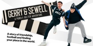 Text reads 'Gerry & Sewell' next to this shows an image of two people in football attire.