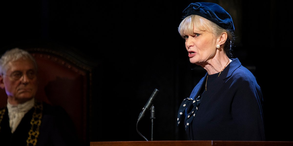 Jane Lambert as Janet Mackenzie in Witness for the Prosecution. Photo by Ellie Kurttz.