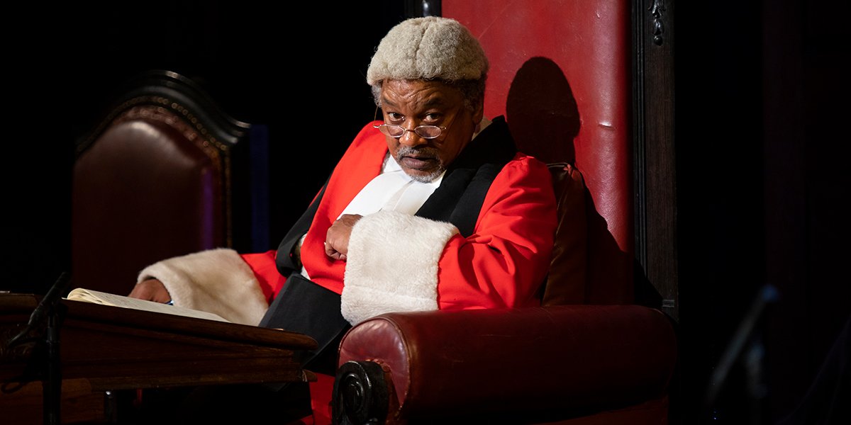 Jeffrey Kissoon as Mr Justice Wainwright in Witness for the Prosecution. Photo by Ellie Kurttz.