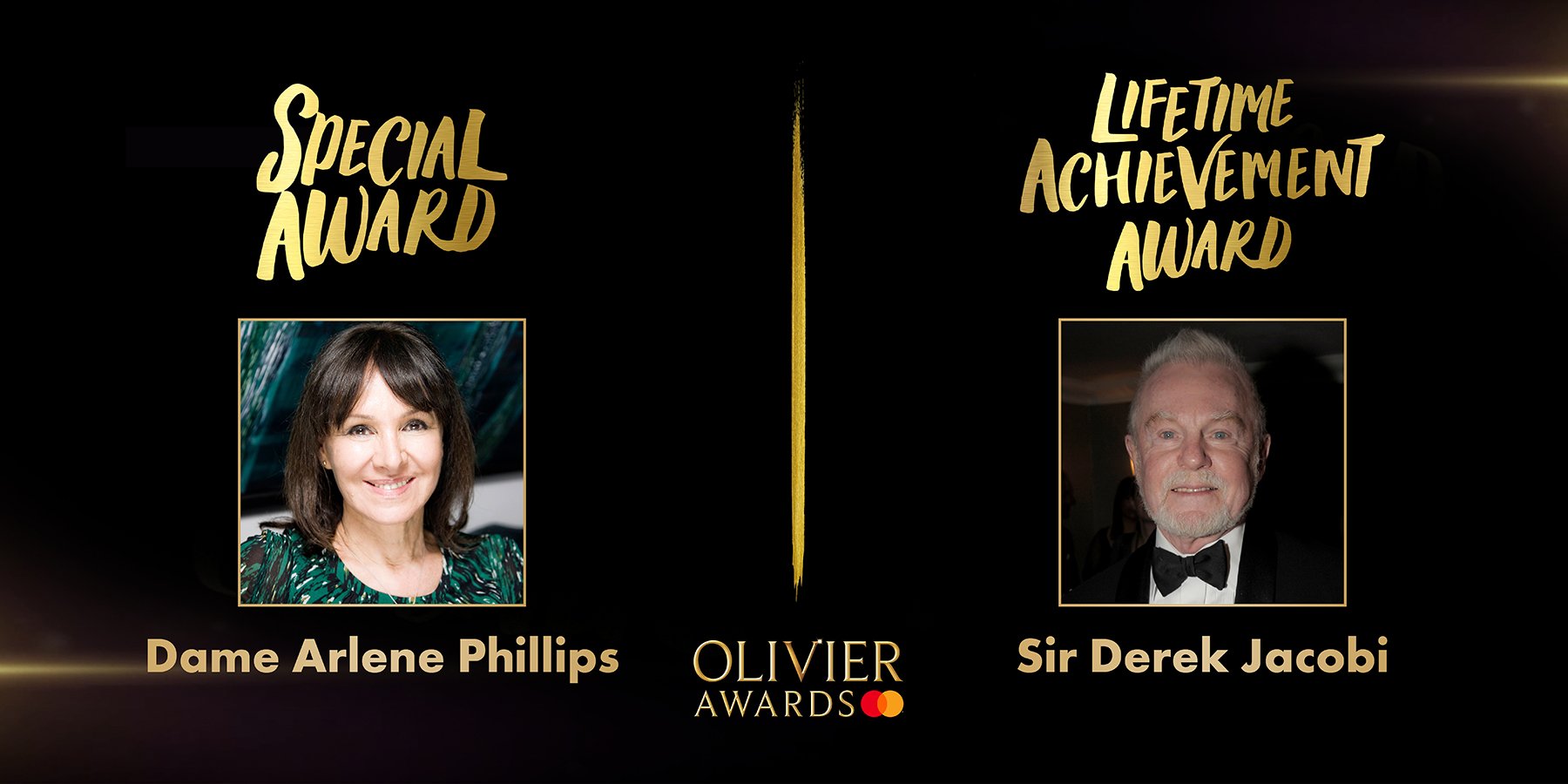 Arlene Phillips and Derek Jacobi honoured at the Olivier Awards with Mastercard 2023