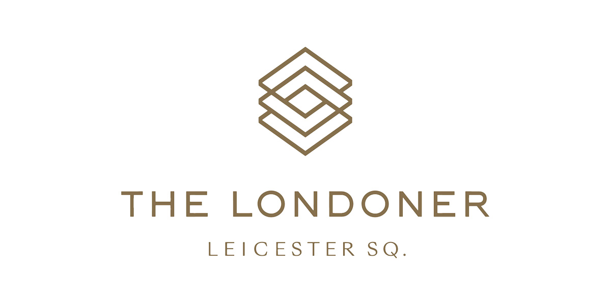 Logo for The Londoner, Leicester Square, featuring a geometric design in gold on a white background.