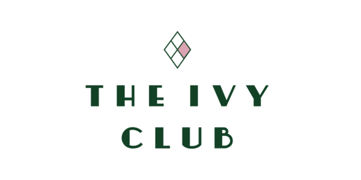 The Ivy Club logo features green text with a pink diamond above the words "THE IVY CLUB.