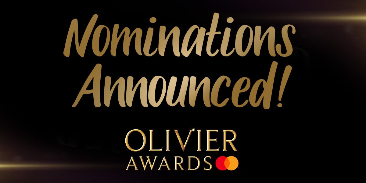 Nominations for the Olivier Awards 2023 announced, featuring a display board with various nominees listed.