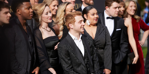 The cast of Dear Evan Hansen on the Oliviers Green Carpet 2022.