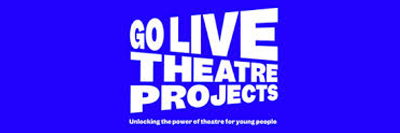 Go Live Theatre Projects wording written in white on a blue/purple background